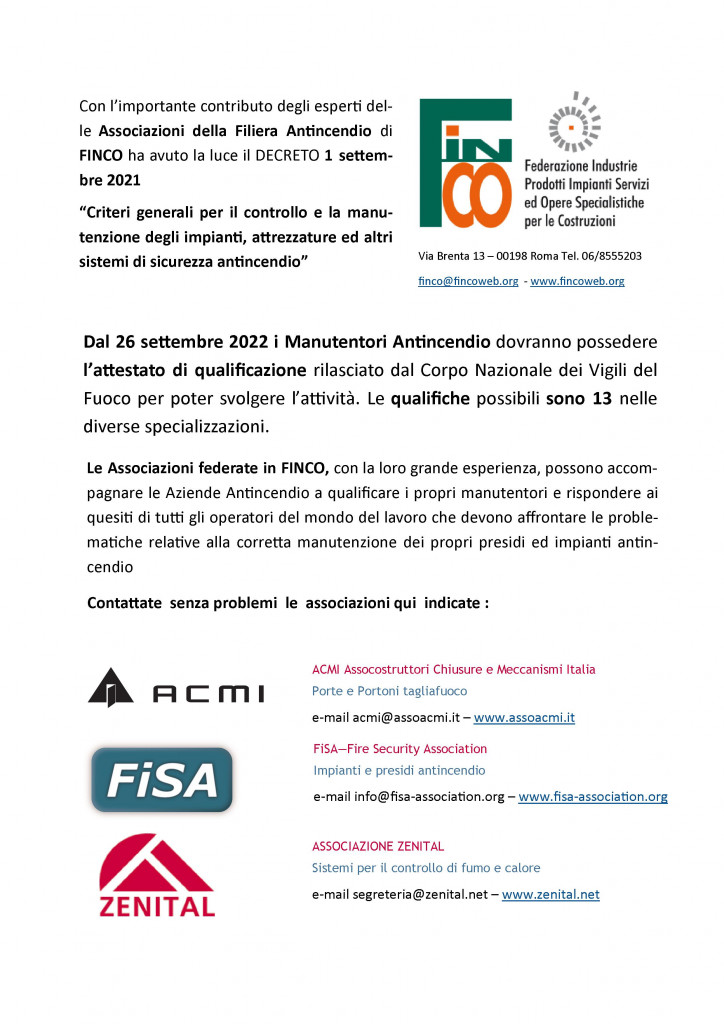 Annuncio su Rivista Antincendio Filiera FINCO ottobre 2021