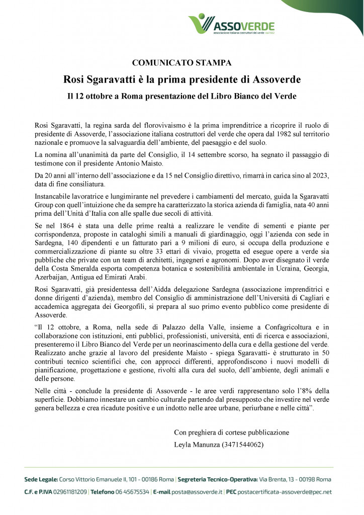 COMUNICATO STAMPA Rosi Sgaravatti presidente Assoverde_2 - 0001