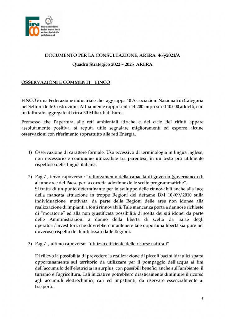 Consultazione ARERA 22.11.21 - Intervento FINCO- ing. U. Rocca - 0001
